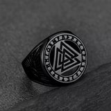 Viking Rune Valknut Signet Ring With Celtic Knot