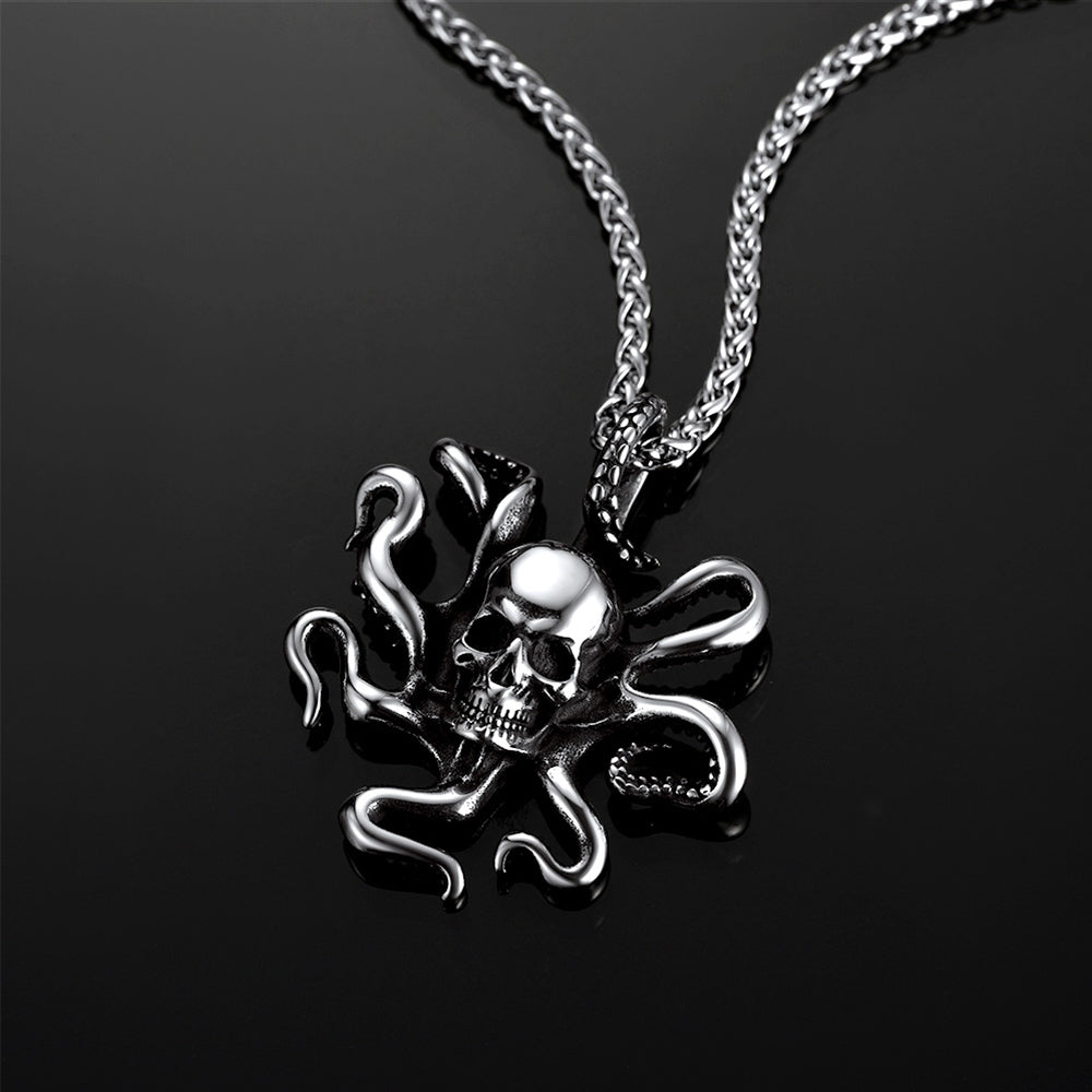 Gothic Octopus Skull Necklace For Men