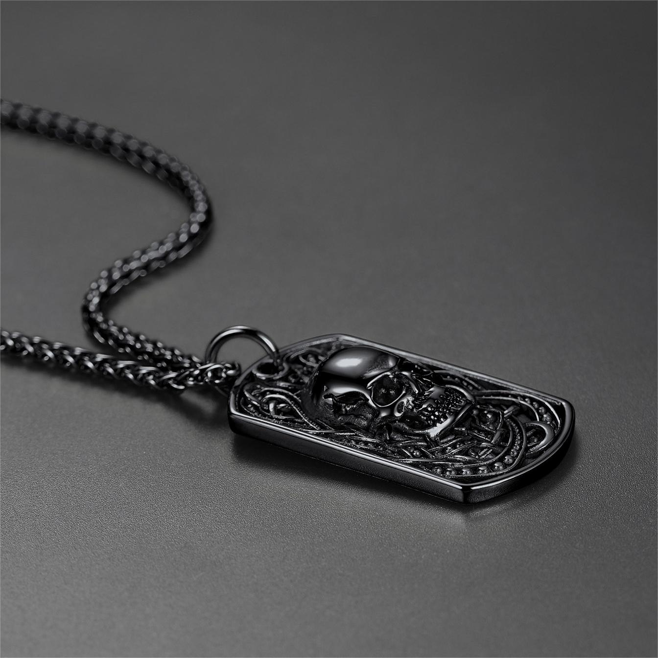 Gothic Skull Dog Tag Pendant Necklace For Men