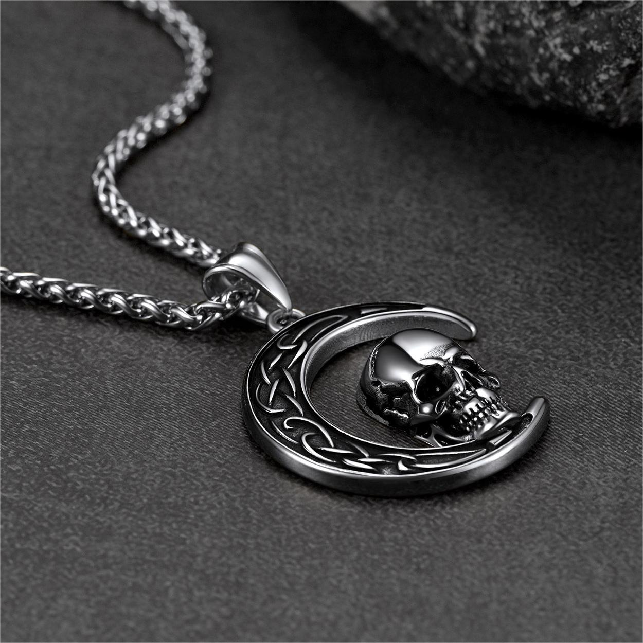 Flash Sale Celtic Crescent Moon Skull Necklace For Men