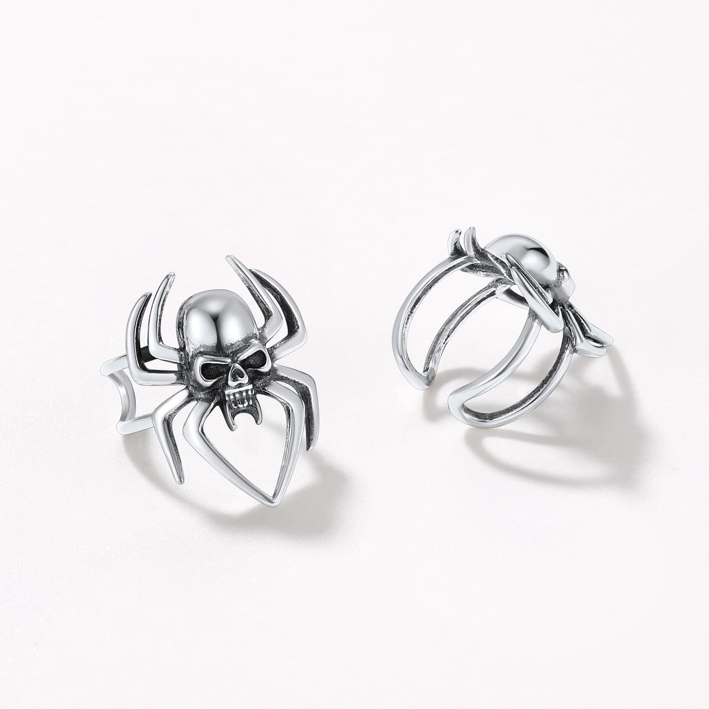 Sterling Silver Spider Skull Ear Cuff Earrings Halloween Gift