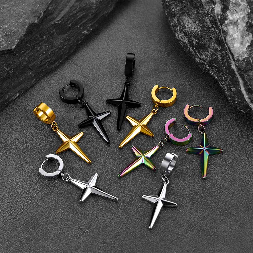 Flash Sale Star Cross Dangle Hoop Earrings For Men