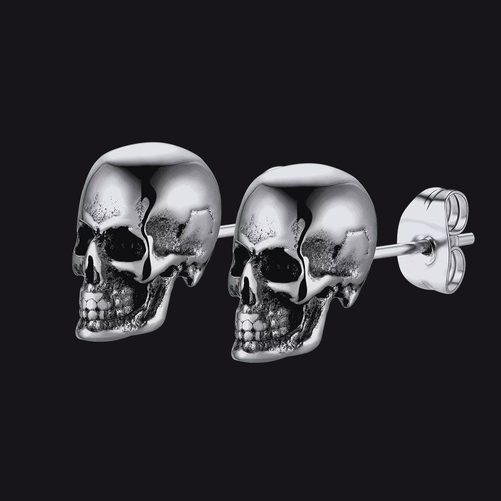 Gothic Punk Skull Stud Earrings For Men