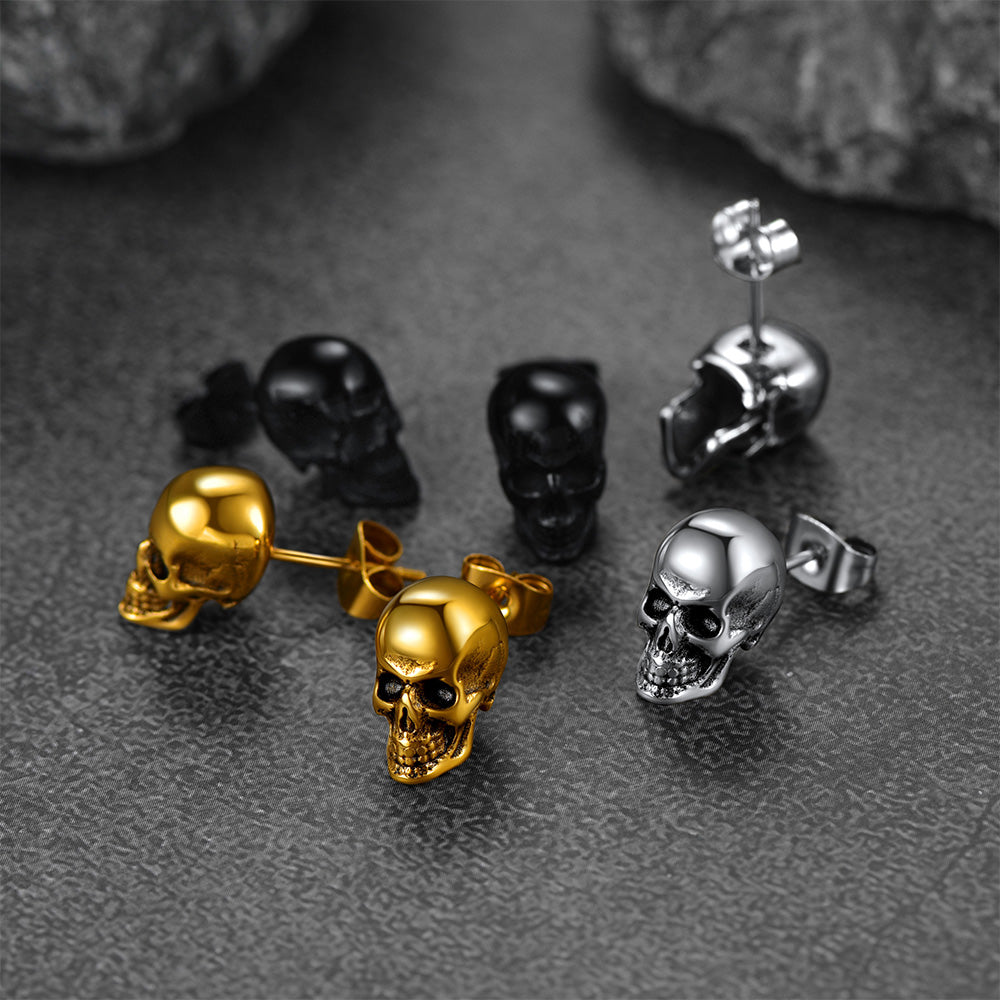 Gothic Punk Skull Stud Earrings For Men