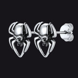 Spider Skull Stud Earrings in Sterling Silver Halloween Gift
