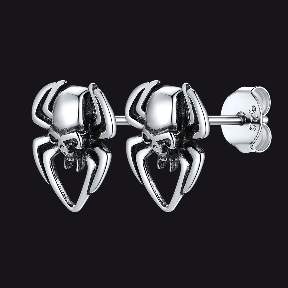 Spider Skull Stud Earrings in Sterling Silver Halloween Gift