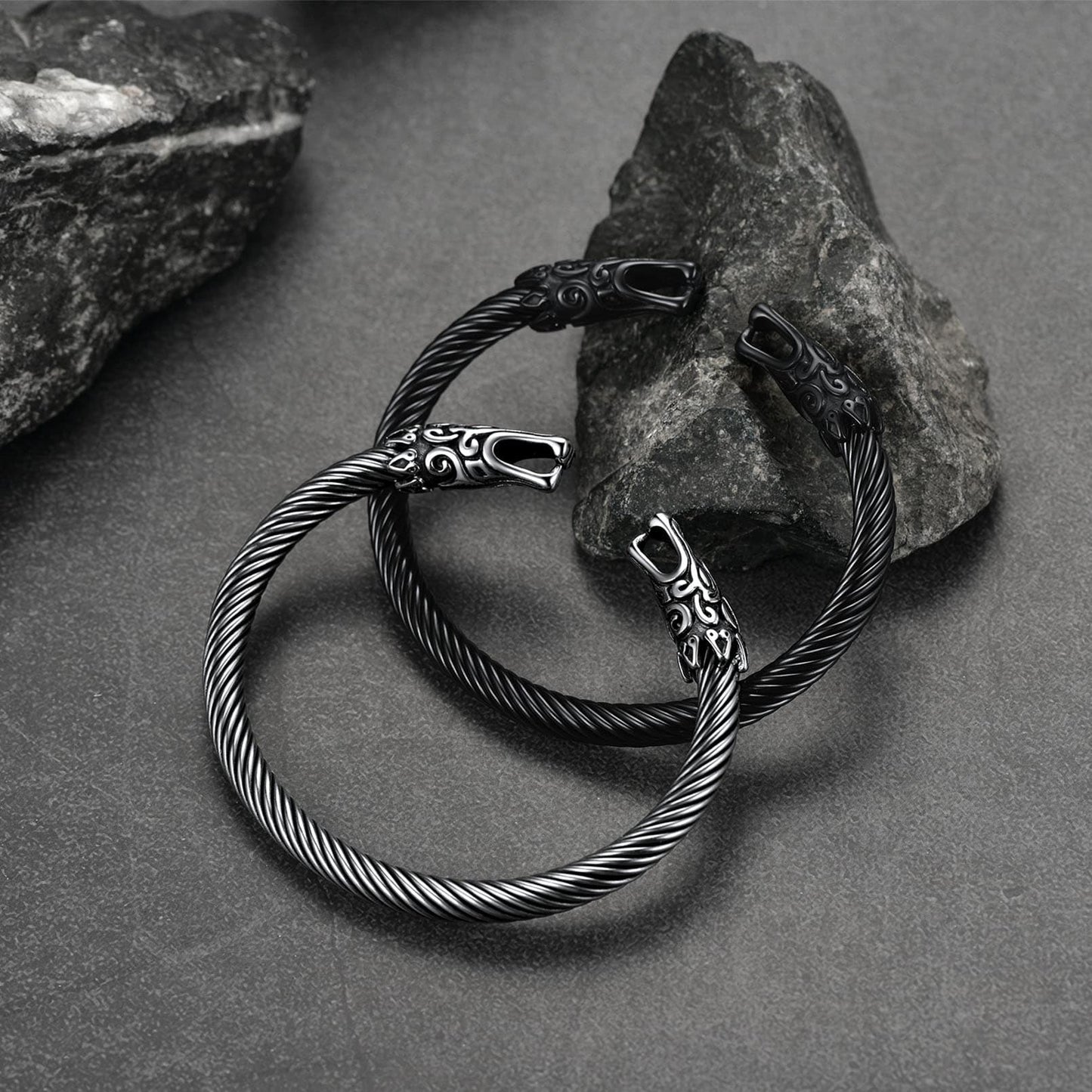 Viking Bracelet Norse Wolf Heads Cuff Bangle For Men