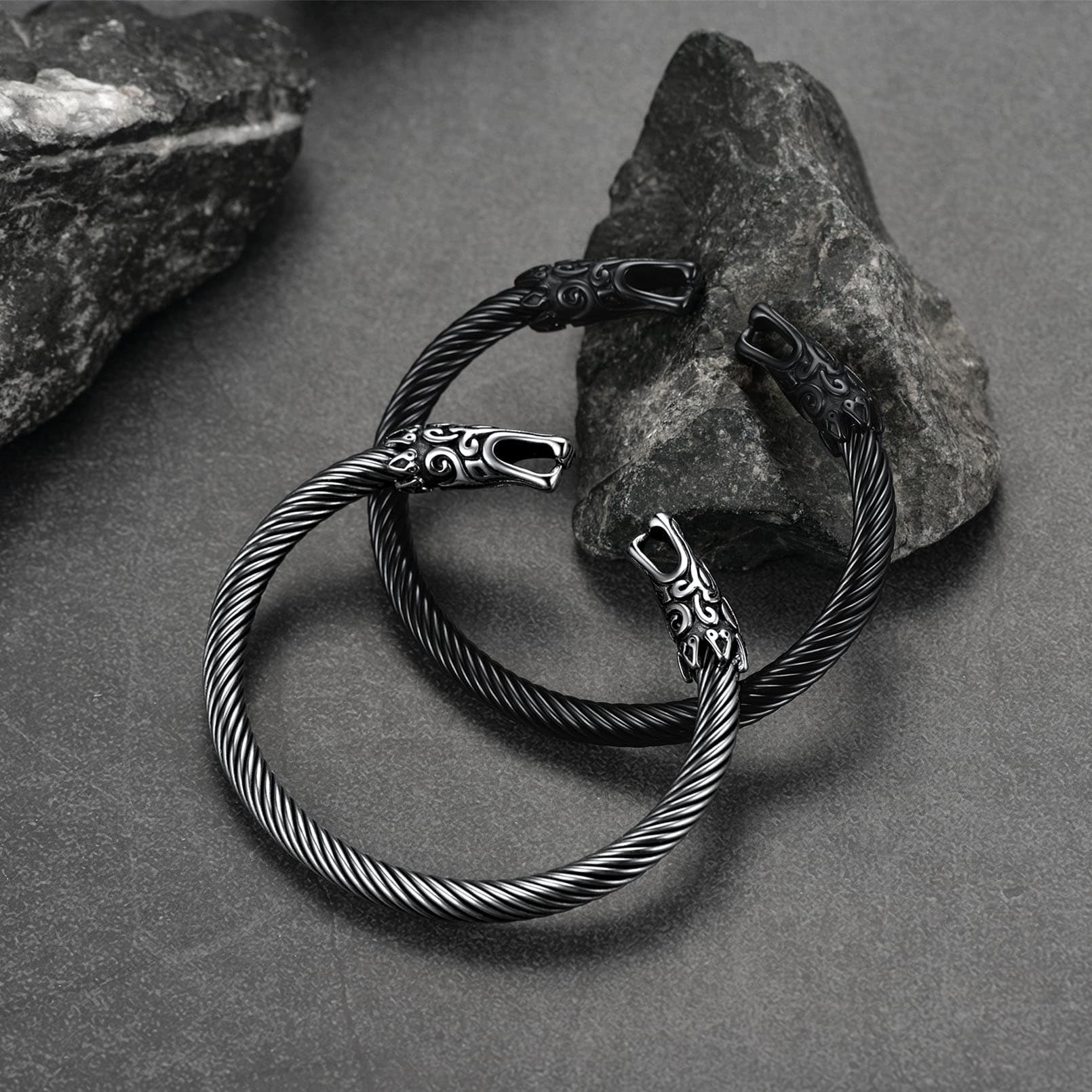 Viking Bracelet Norse Wolf Heads Cuff Bangle For Men