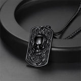 Gothic Skull Dog Tag Pendant Necklace For Men