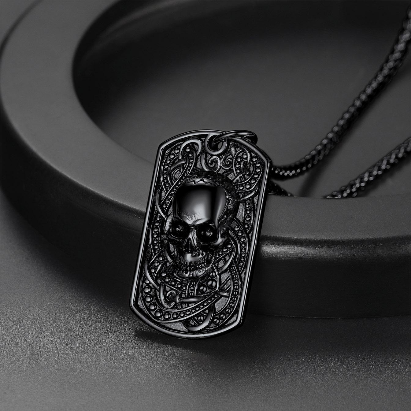 Gothic Skull Dog Tag Pendant Necklace For Men