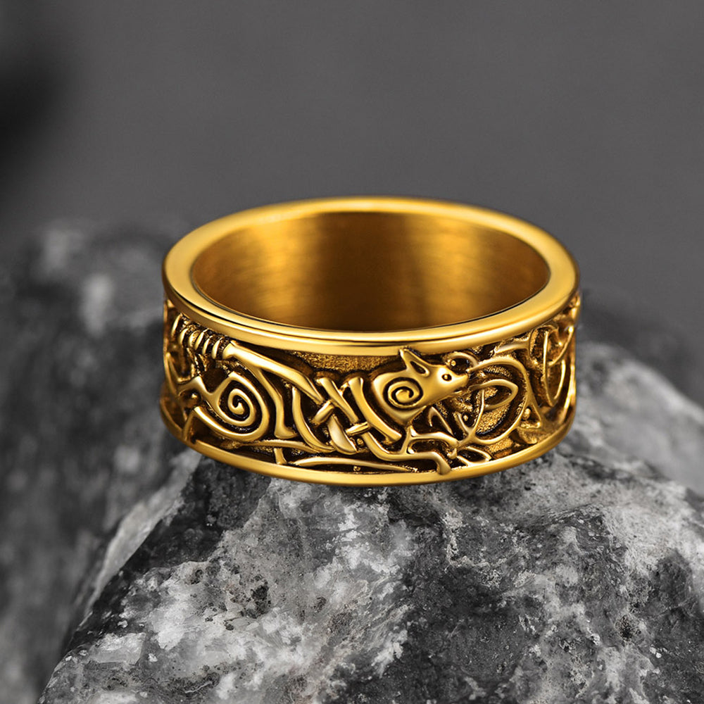 Norse Viking Celtic Wolf Ring Band For Men