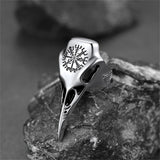 Raven Skull Ring With Viking Compass For Men