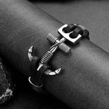 Viking Stainless Steel Anchor Black Leather Bracelet for Men