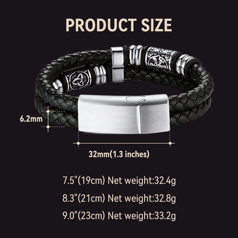 Engraved Viking Leather Braided Wristband Bracelet Gift for Men/Grandson