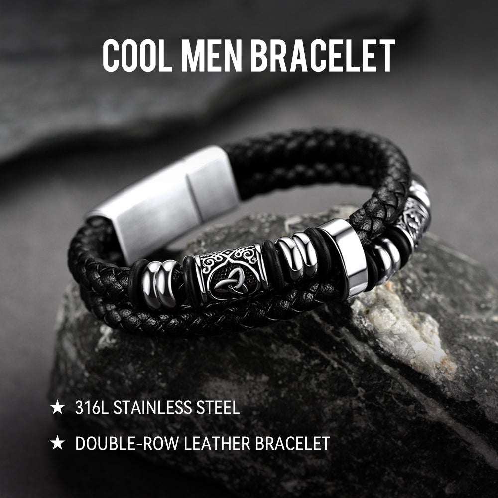 Engraved Viking Leather Braided Wristband Bracelet Gift for Men/Grandson