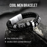 Engraved Viking Leather Braided Wristband Bracelet Gift for Men/Grandson