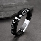 Engraved Viking Leather Braided Wristband Bracelet Gift for Men/Grandson