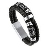 Engraved Viking Leather Braided Wristband Bracelet Gift for Men/Grandson