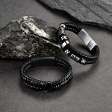 Engraved Viking Leather Braided Wristband Bracelet Gift for Men/Grandson