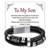 Engraved Viking Leather Braided Wristband Bracelet Gift for Men/Grandson