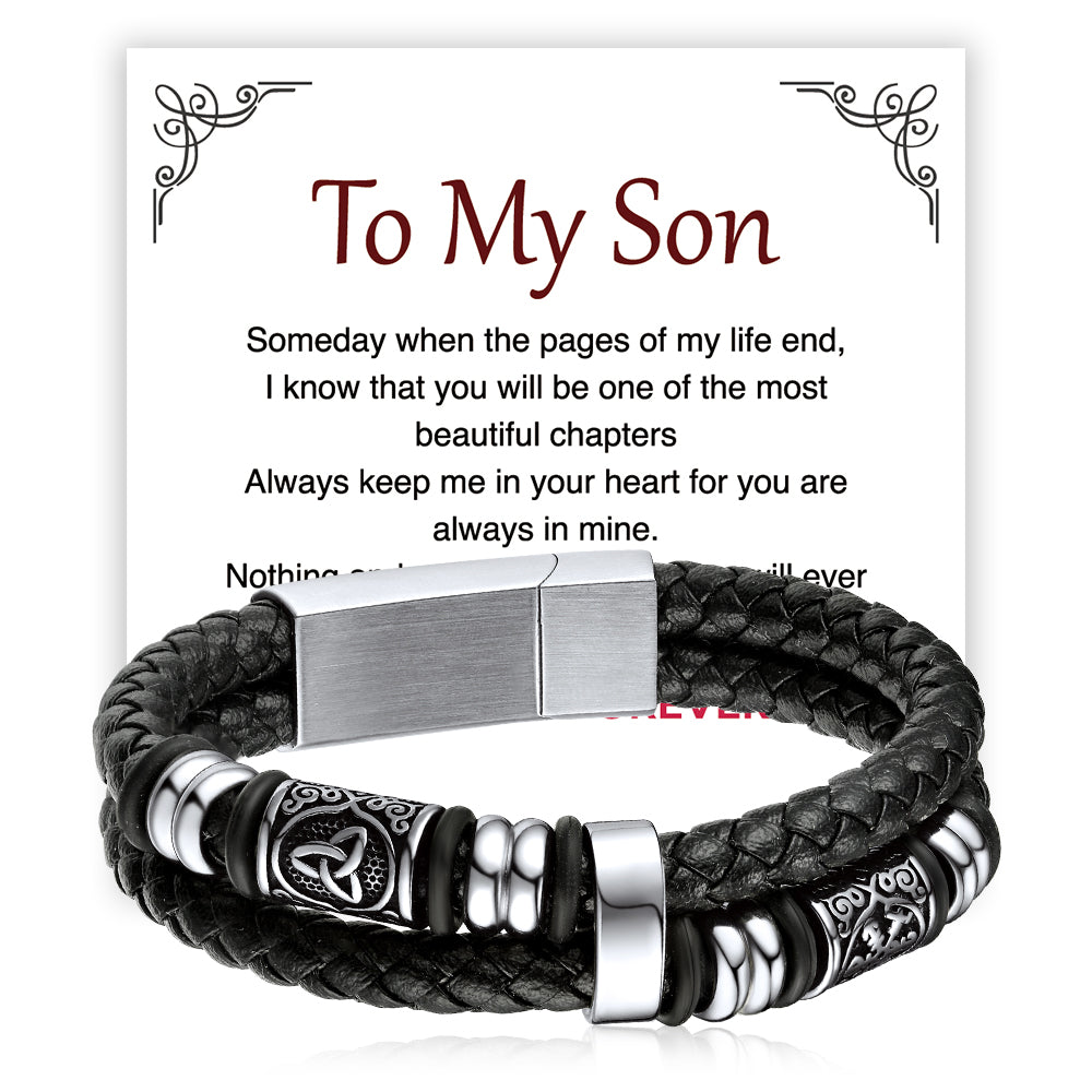 Engraved Viking Leather Braided Wristband Bracelet Gift for Men/Grandson