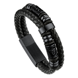Viking Black Engraved Leather Braided Wristband Bracelet for Men