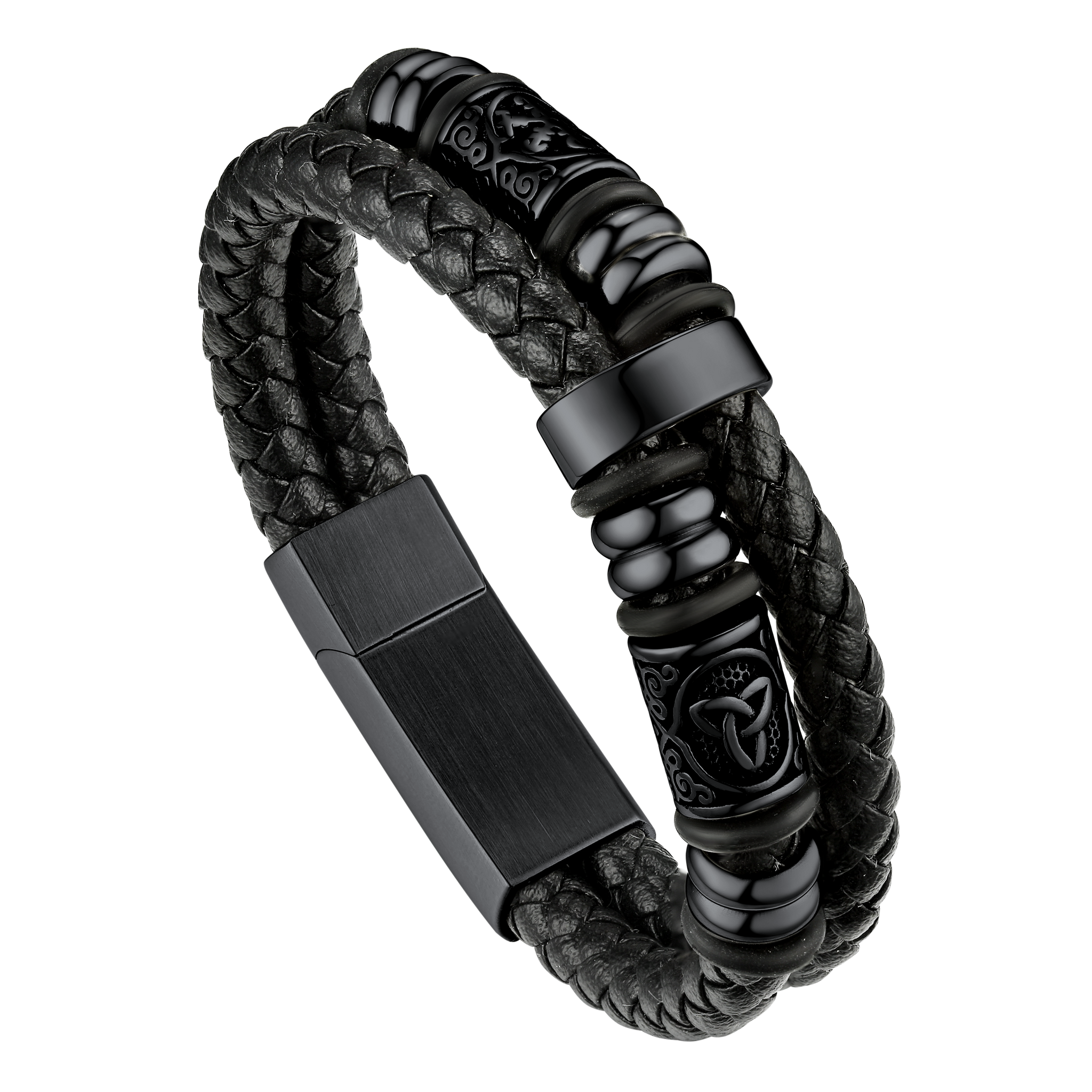 Engraved Viking Leather Braided Wristband Bracelet Gift for Men/Grandson