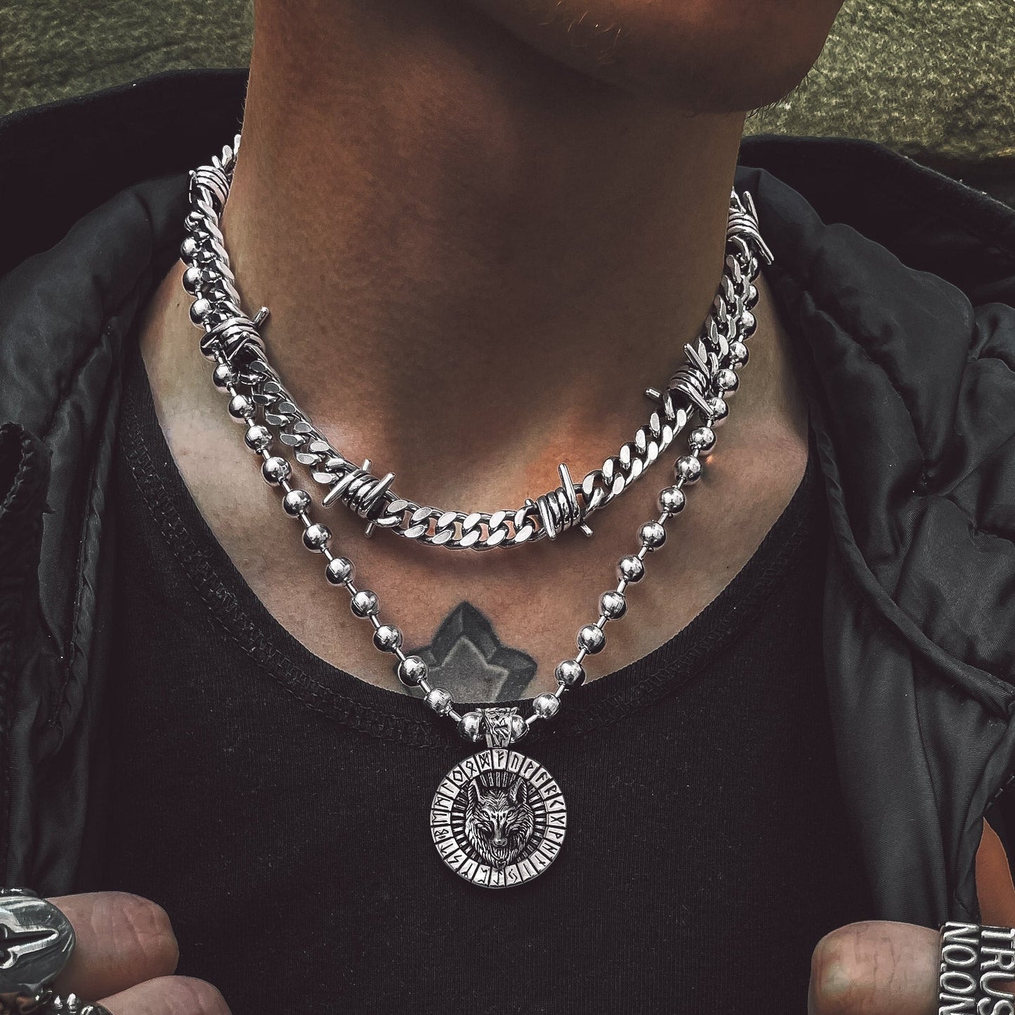 Barbed Wire Cuban Link Chain Choker Necklace for Men Women