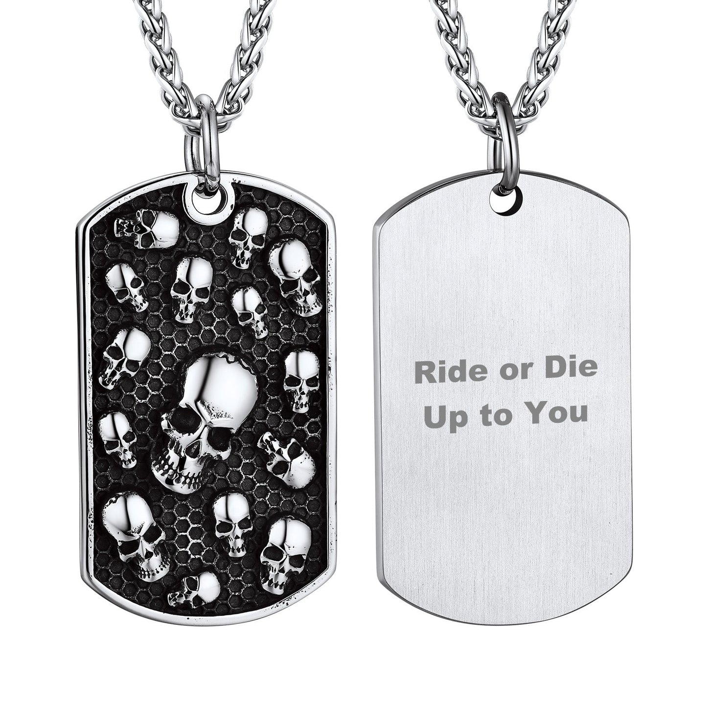 Engraved Multi Skull Dog Tag Necklace for Men