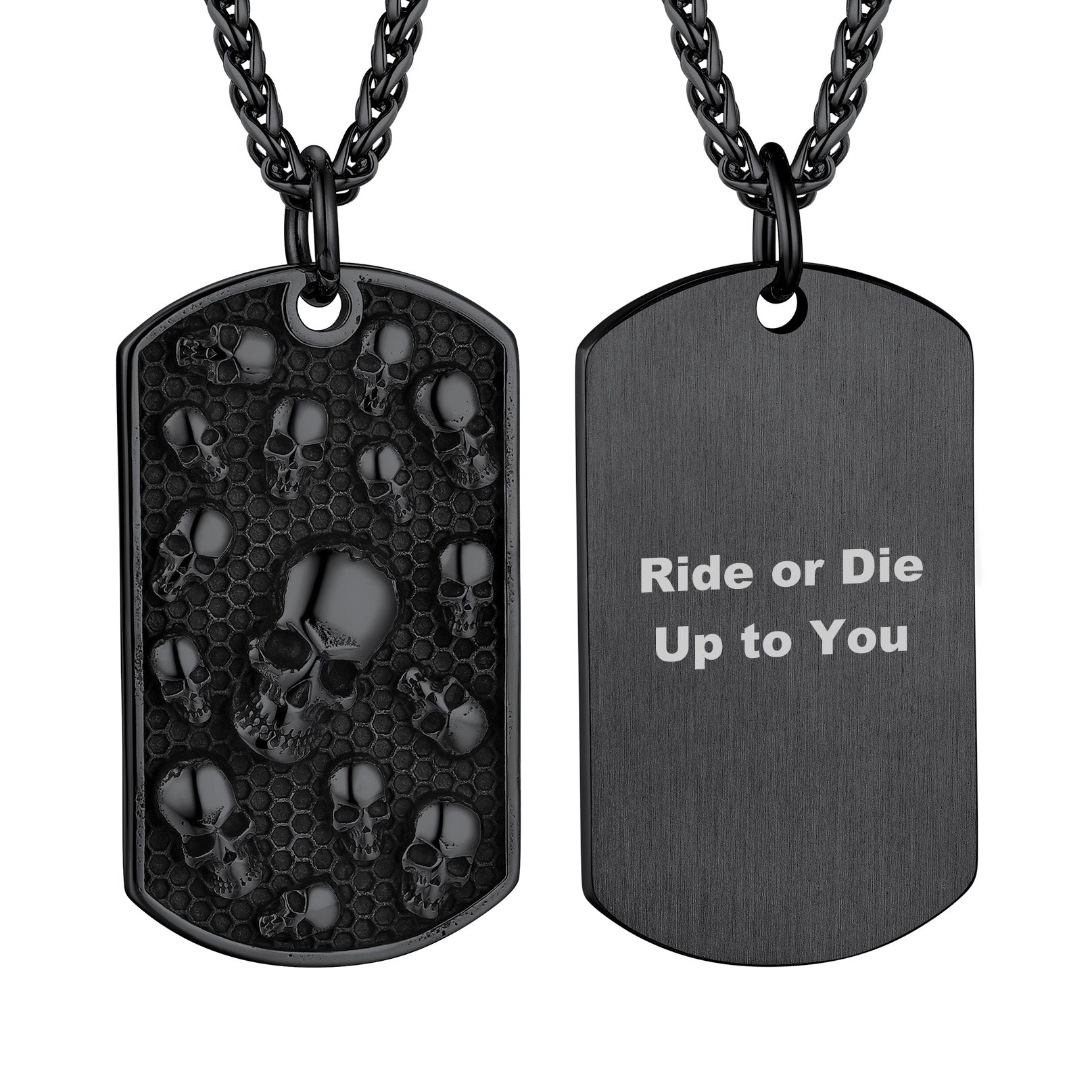 Engraved Multi Skull Dog Tag Necklace for Men