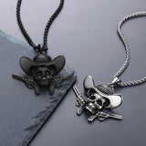 Gothic Cowboy Skull Pendant Necklace for Men