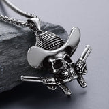 Gothic Cowboy Skull Pendant Necklace for Men