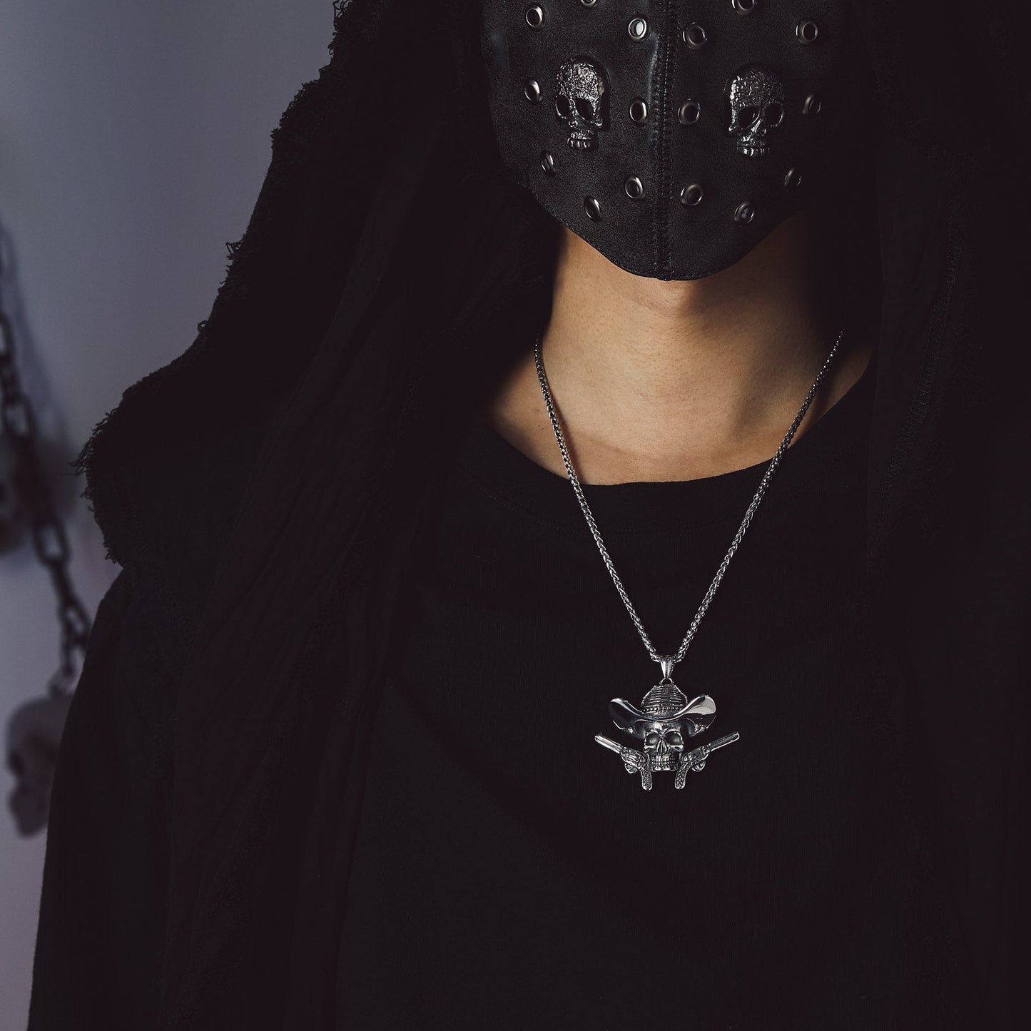 Gothic Cowboy Skull Pendant Necklace for Men