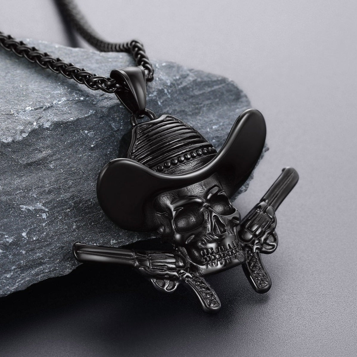 Gothic Cowboy Skull Pendant Necklace for Men
