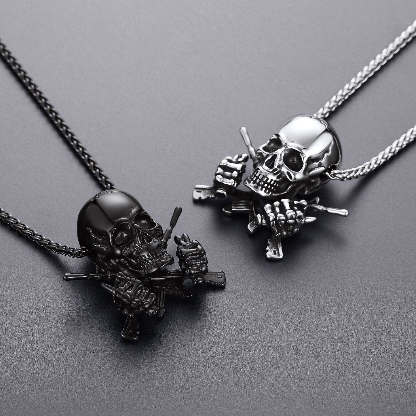 Gothic Soldier Skull Pendant Necklace for Men