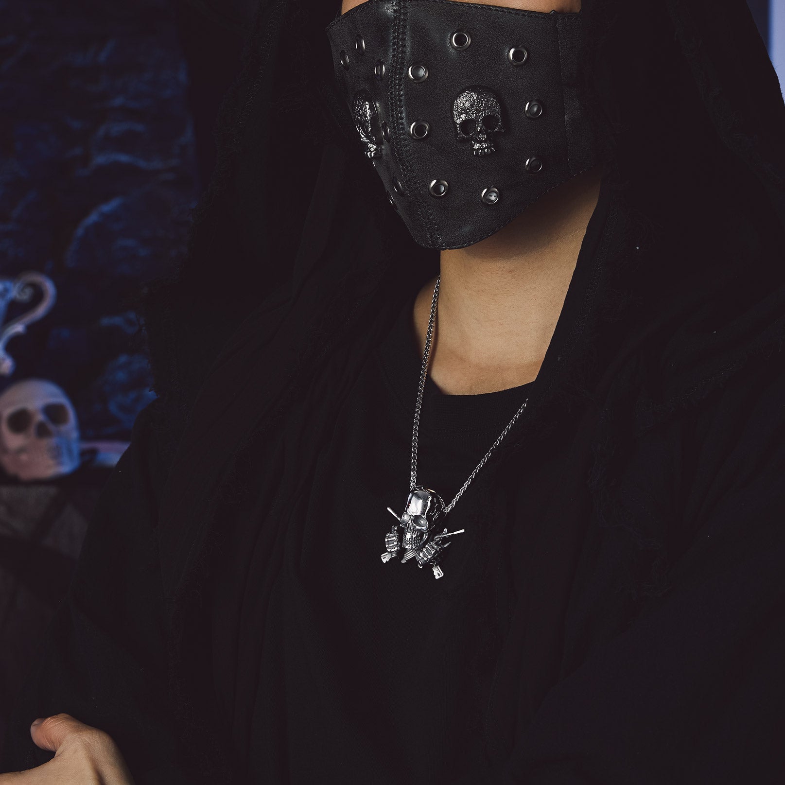 Gothic Soldier Skull Pendant Necklace for Men