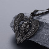 Gothic Sword Wings Skull Pendant Necklace for Men