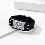 Viking Nordic Wolf Black Leather Bracelet Wristband for Men