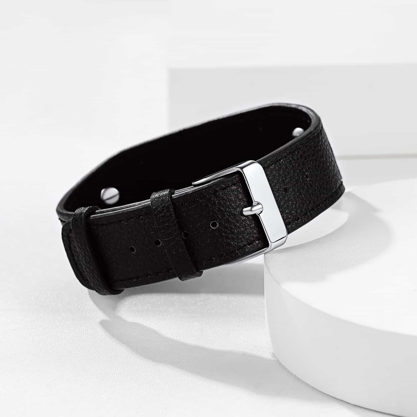 Viking Nordic Wolf Black Leather Bracelet Wristband for Men