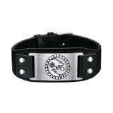 Viking Nordic Wolf Black Leather Bracelet Wristband for Men