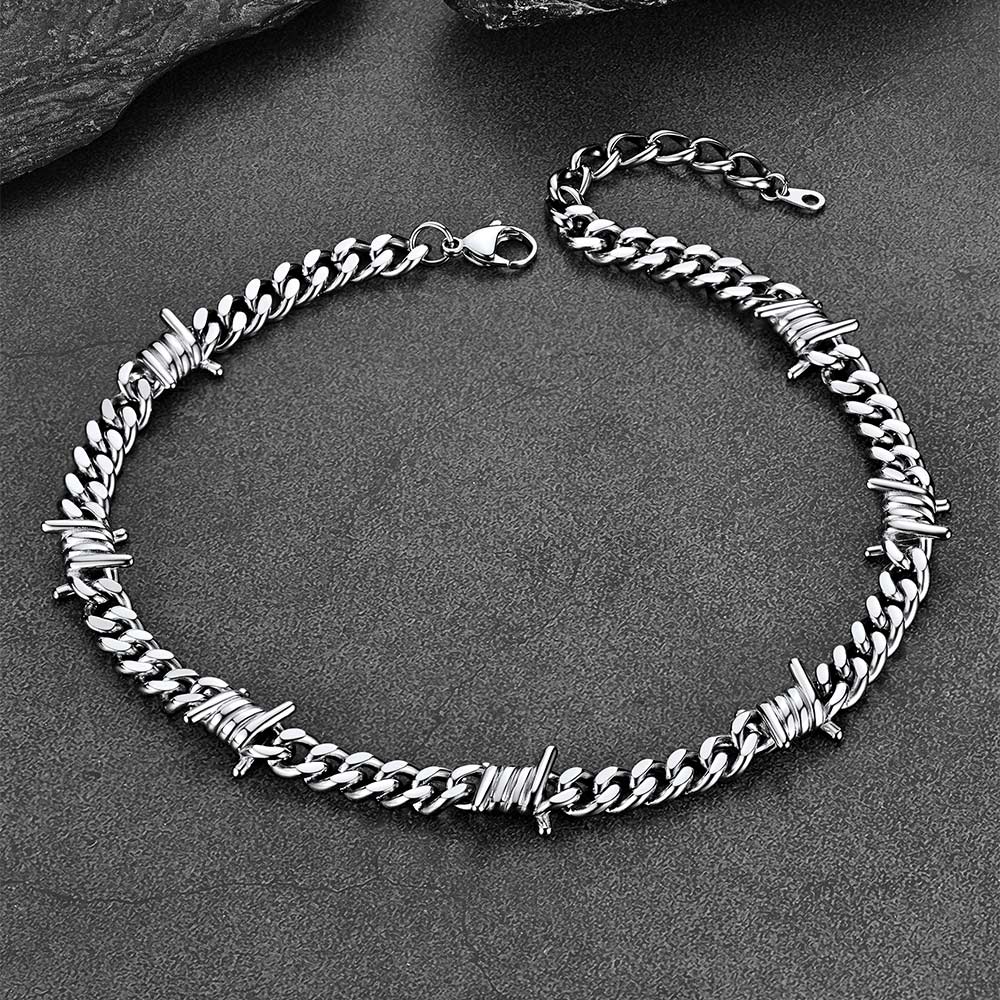 Barbed Wire Cuban Link Chain Choker Necklace for Men Women