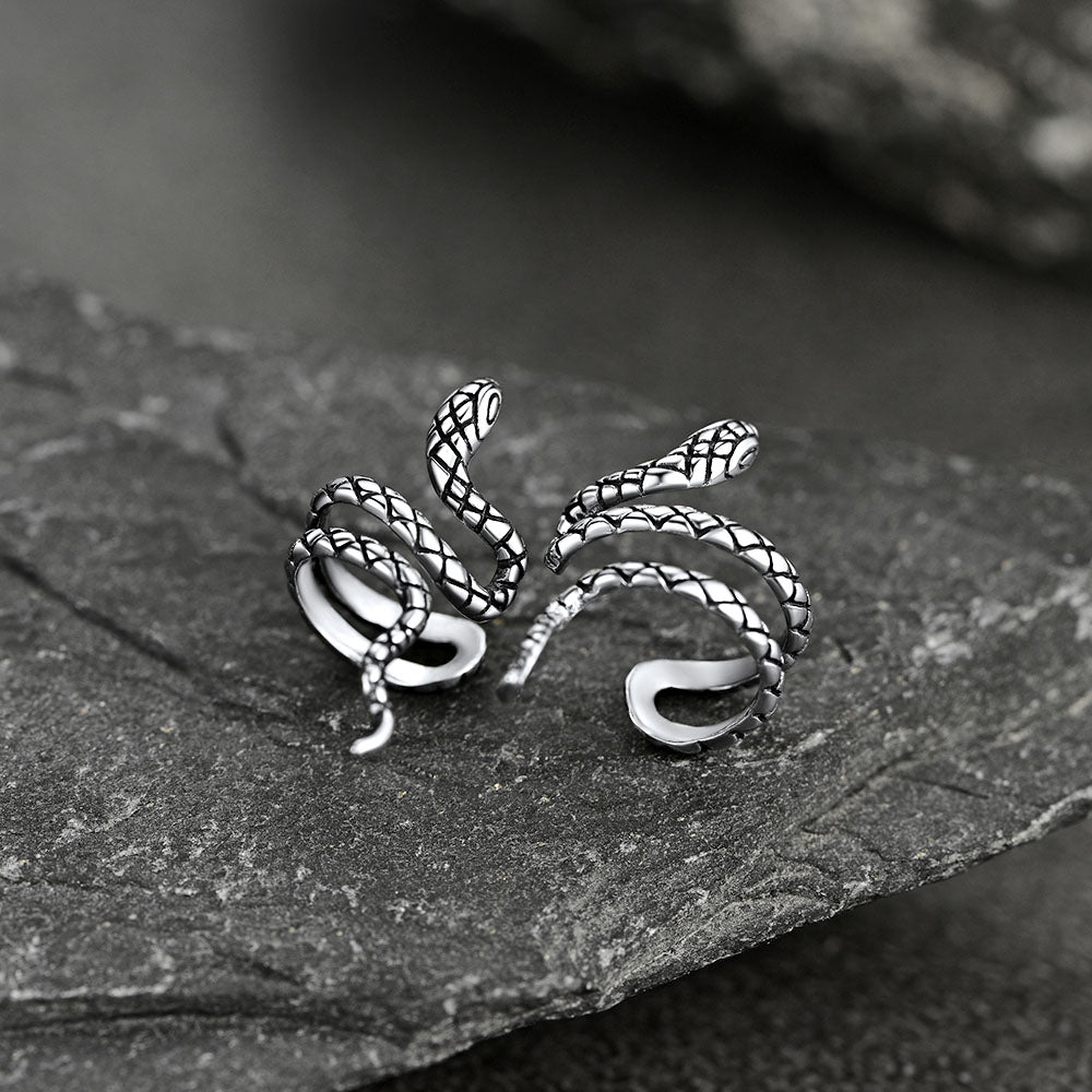 925 Silver Coiled Snake Ear Cuff Earrings