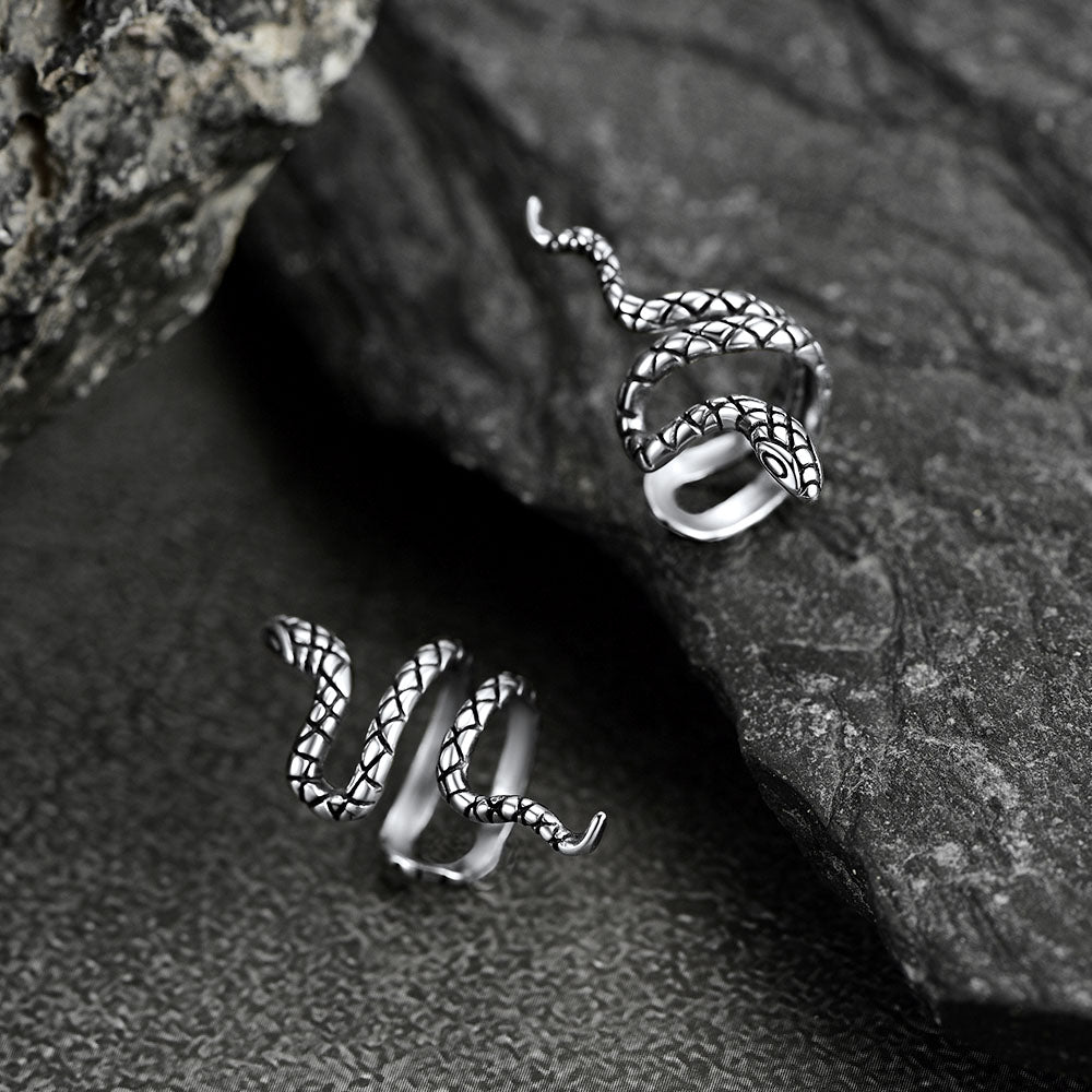 925 Silver Coiled Snake Ear Cuff Earrings