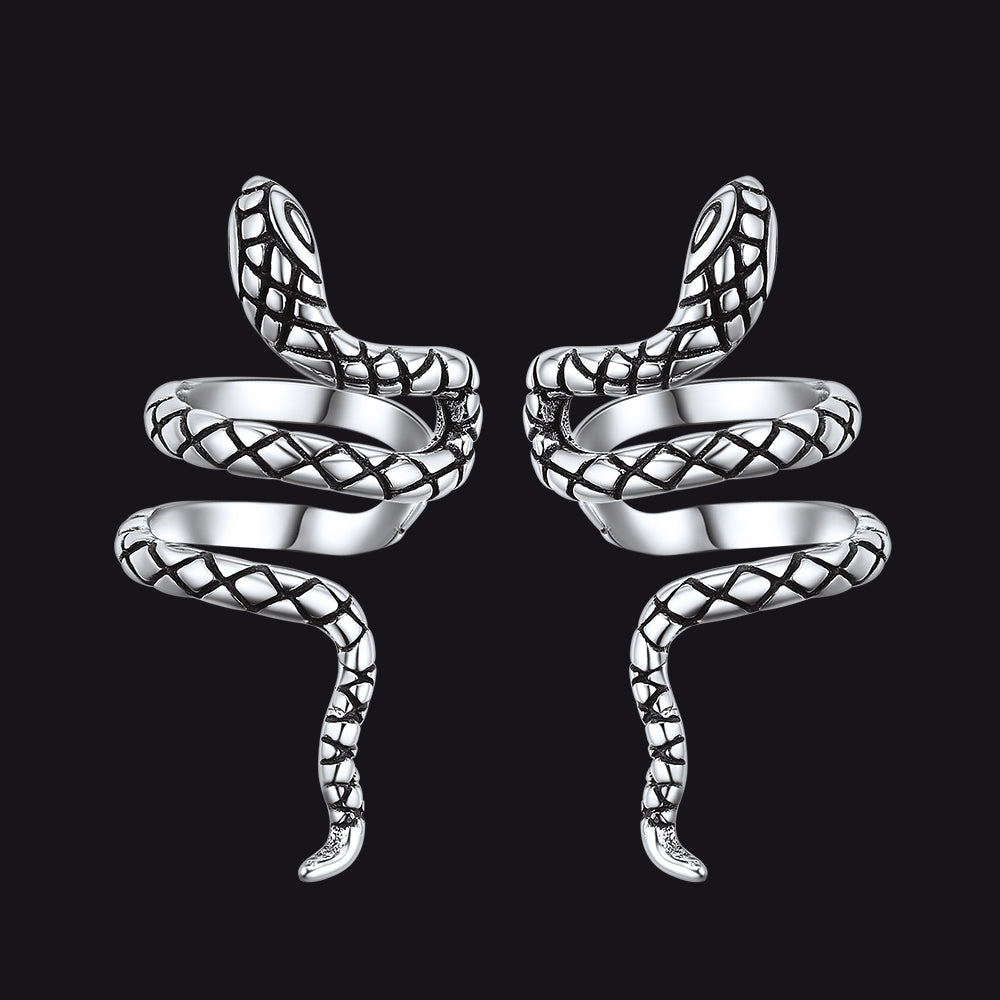 925 Silver Coiled Snake Ear Cuff Earrings