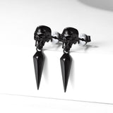 Sterling Silver Gothic Skull Dangle Stud Earrings For Men