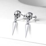 Sterling Silver Gothic Skull Dangle Stud Earrings For Men