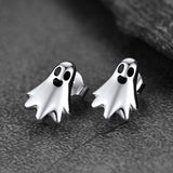 Halloween Silver Ghost Stud Earrings for Women
