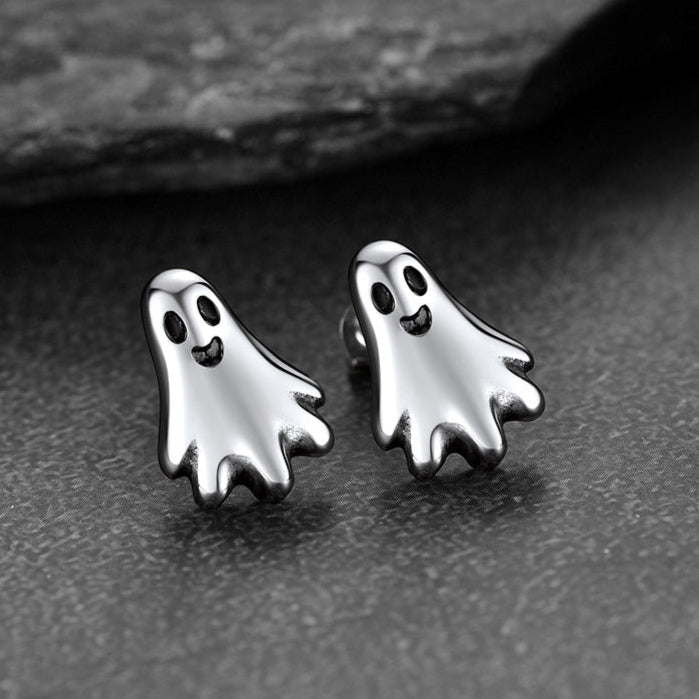 Halloween Silver Ghost Stud Earrings for Women