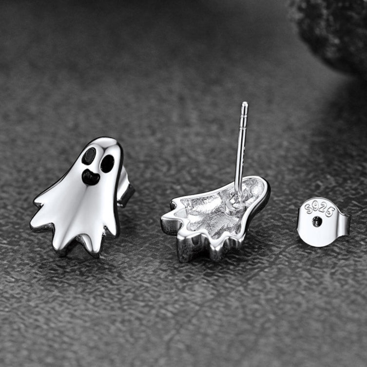 Halloween Silver Ghost Stud Earrings for Women