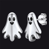 Halloween Silver Ghost Stud Earrings for Women